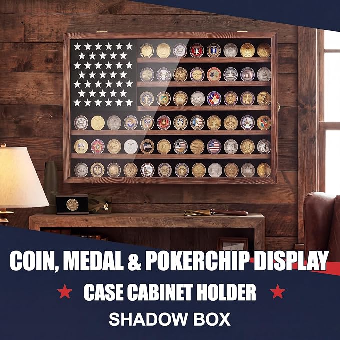 Cinnvoice Large Challenge Coin Display Case, 27.6" L x 18.1" W Military Coin Holder Cabinet with Lockable Wall Mount Design, Wooden Shadow Box with Clear Acrylic Door for Collection Display(Wood) - Image 6
