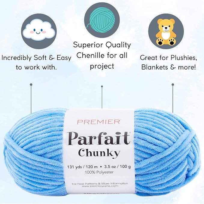 Premier Yarns Parfait Chunky Blue 1150-26 | 3 Skeins, Same Dye Lot, Project Bag, #6 Super-Bulky, 100% Polyester, Ideal for Crochet or Knitting Baby Blankets, Scarves - Image 2