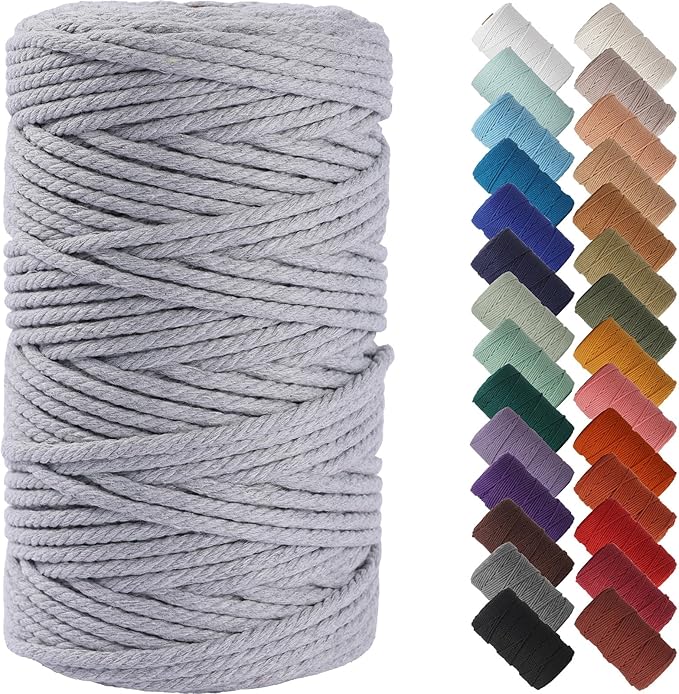 NOANTA Light Grey Macrame Cord 4mm x 109yards, Colored Macrame Rope Cotton Rope Macrame Yarn, Colorful Cotton Craft Cord for Wall Hanging, Plant Hangers, Crafts, Knitting
