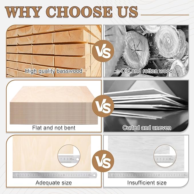 40 Pack Basswood Sheets for Crafts,12"x12"x1/8" 3mm Thick Plywood Sheets with Smooth Surfaces-Unfinished Squares Wood Boards for Laser Cutting, Wood Burning, Architectural Models, Staining - Image 5