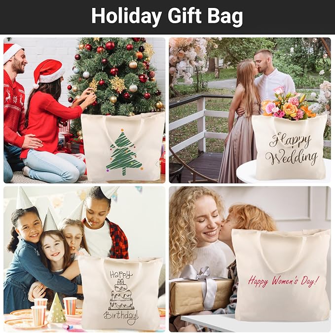 Segarty Large Canvas Tote Bag, 2 Pack 25.6x19.6 Grocery Shopping Bags for Women, Reusable Natural Cotton Blank Canvas Shoulder Totes Aesthetic Bulk for DIY, Gift, Beach, Travel(14oz) - Image 7