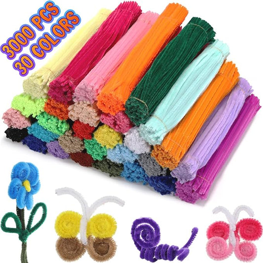Yunsailing 3000 Pcs Pipe Cleaners Bulk, DIY Chenille Stems Arts Crafts | Thick Pipe Cleaners Craft for DIY Craft Projects Supplies, Multicolor, 6 mm x 12 Inch, 30 Colors by Yunsailing