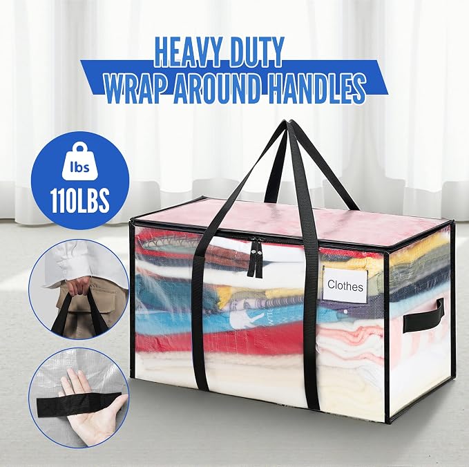 BAGAIL Heavy Duty Moving Bags with Strong Handle, Extra Large Moving Boxes, Storage Tote for Clothes, College Moving Supplies(Clear, 6 Pack) - Image 4