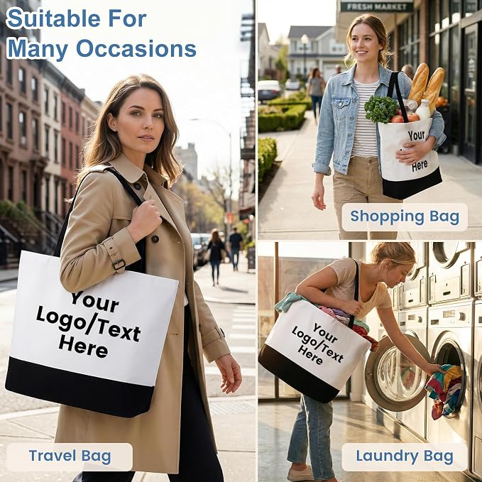 Custom Canvas Tote Bags Bulk with Logo 1 | 6 | 10 | 30 | 50 | 100 Pack Personalized Reusable Grocery Shopping Bags - Image 7