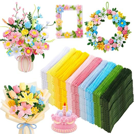 Libima 3800 Pcs Pipe Cleaners Bulk 10 Colors 12" Fall Pipe Cleaners Craft Set Chenille Stems Flower Kit 6mm Colorful Thanksgiving Day Autumn Gift Fuzzy Sticks Party Supply for DIY Art (Macaron) by Libima