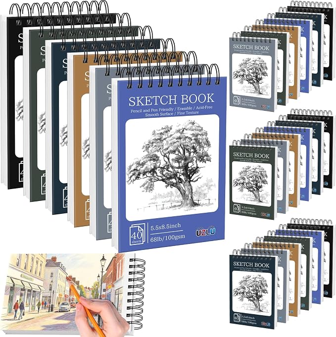 18 Pack Sketch Books Bulk 5.5x8.5 Inch Top Spiral Bound Sketch Pad 720 Total Sheets 6-Color Small Sketchbook 68lb/100gsm Acid-Free Drawing Paper for Students Beginners Travel Classroom Art Supplies by UZLUbuywithconfidence