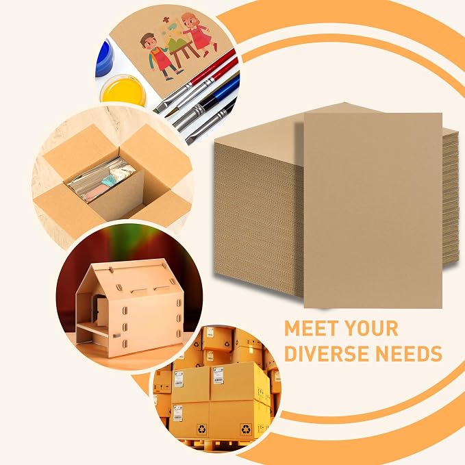 FARRAY 100 Pack 11x14 Inch Corrugated Cardboard Sheets, 1.8mm Thick Brown Kraft Cardboard Backing, Bulk Flat Cardboard Inserts Filler Pads for Packing, Shipping, Mailers, Crafts - Image 7