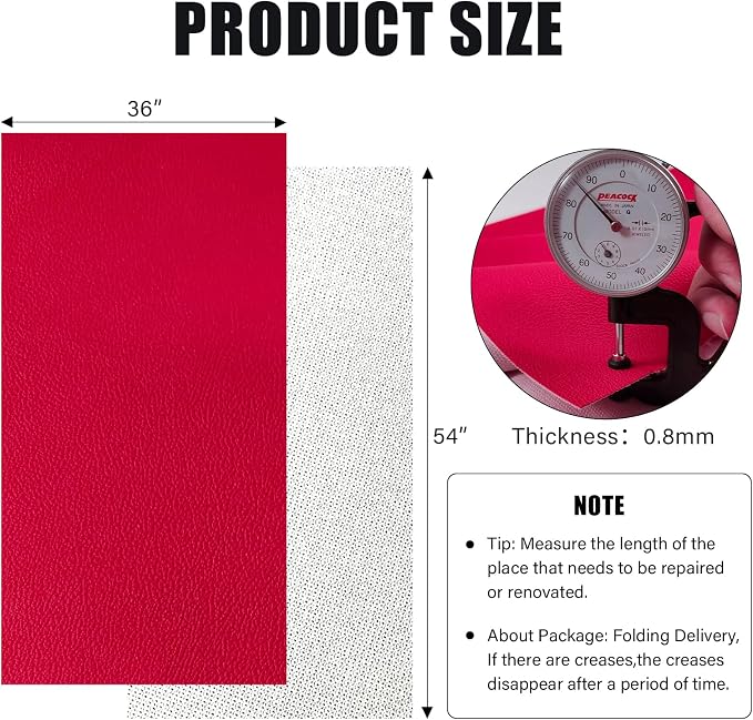 Faux Leather Fabric,54"x36" Thick Durable Synthetic Upholstery Leather Vinyl, Soft Smooth Waterproof, Durable,Replacement Renovate for Wallets, DIY Projects, Furniture, Car Seats 1 Yard-Red - Image 3