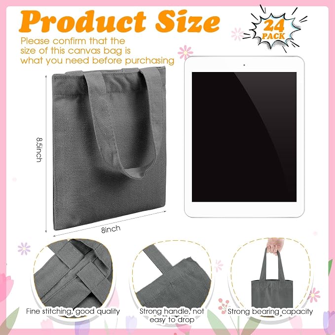 Amylove 12 Pcs Mini Canvas Tote Bags,1 Count (pack of 12),Natural Color | Blank Sublimation DIY, Small Reusable Totes Coloring Crafts, Grocery Shopping Easter Halloween Party Favor Gift Bags - Image 3