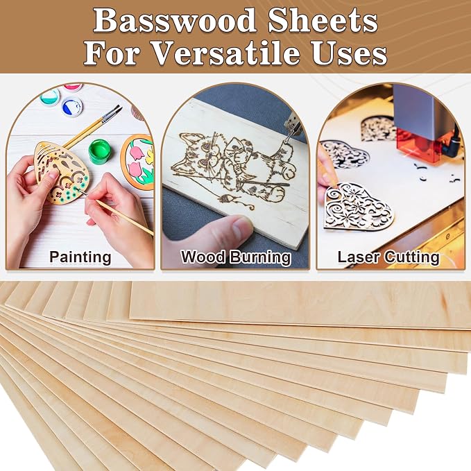 40 Pack Basswood Sheets for Crafts,12"x12"x1/8" 3mm Thick Plywood Sheets with Smooth Surfaces-Unfinished Squares Wood Boards for Laser Cutting, Wood Burning, Architectural Models, Staining - Image 6