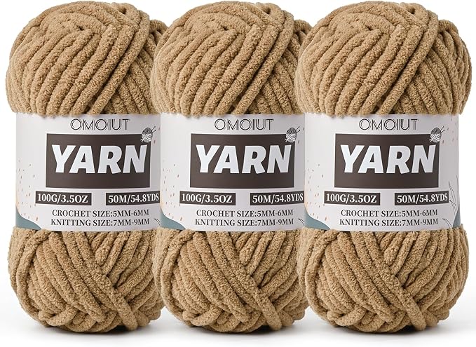 3 Pack Light Coffee Fluffy Chunky Chenille Crochet Yarn, Baby Yarn for Crocheting Soft Blanket, Bulky Velvet Yarn (100g/54.8yds Each), Plush Amigurumi Yarn for Knitting Crafts, Scarves, Puzzle by Unknown