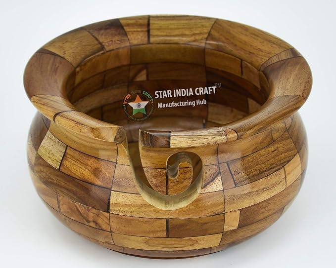 SIC Wooden Yarn Bowl for Knitting and Crochet, Curved Sheesham Grain, 6 in | Hand-turned rosewood; smooth no-snag yarn slot; stable weighted base - Image 2