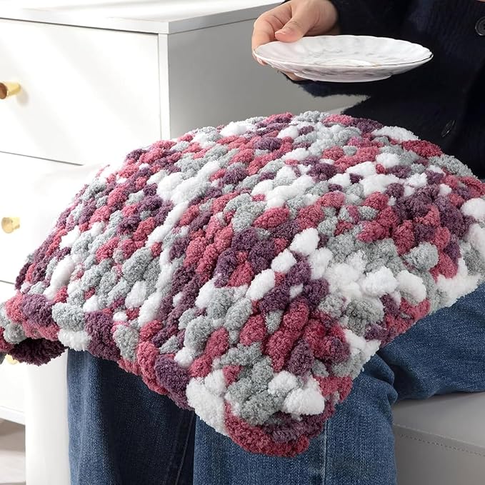 BALAPET Tie Dye Chunky Chenille Yarn for Crocheting & Knitting, Soft Fluffy Kitting Yarn Set, Multi Color Plush Yarn for Handcrafts Weaving Making Blankets (8, Red Purple) - Image 7