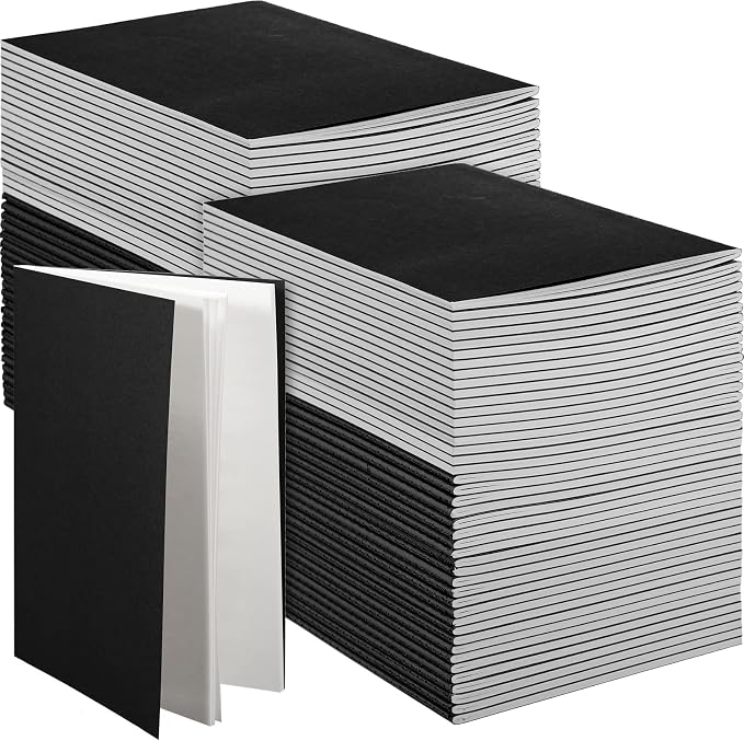 100 Pcs A5 Journals Notebooks Bulk,Black,Blank | Kraft Softcover Small Notebooks 5.5 Inch x 8.3 Inch Notepads with 60 Page 30 Sheet for Writing Sketch Travel Office Supplies by Mimorou