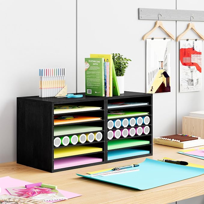 Alpeir 6-Slot 12x12 Scrapbook Paper Storage Organizer, Black | Easy Retrieval, Adjustable Shelves, Heavy Duty, Fit Scrapbook Supplies Craft Tools Storage, For Craft Room Office Classroom - Image 2