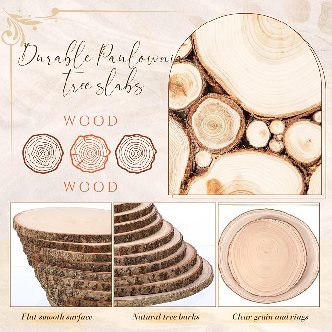 Tioncy 20 Pcs Natural Large Wood Slices for Centerpieces,12-13 Inch | Round Unfinished Wooden Slabs for Wedding, Wood Circles, Rustic Table Decor, DIY Crafts and Centerpiece Displays - Image 3