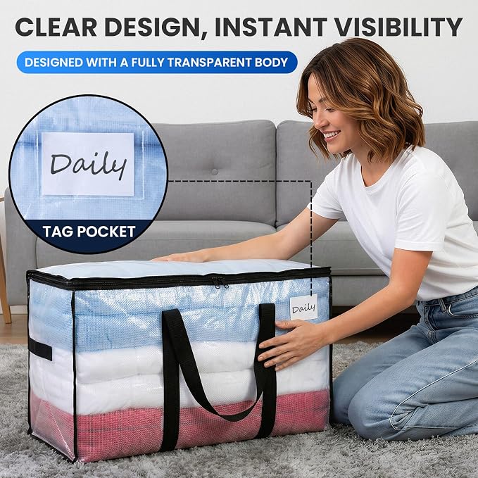 TAILI 10 Pack Clear Extra Large Moving Bags,Storage Bag with Visible Window | 93L Heavy Duty Totes For Storage,Wrap Around Handles,Alternative to Moving Boxes, College Dorm,Perfect for Moving - Image 5
