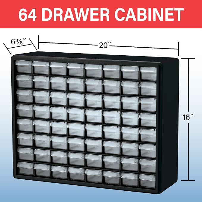 Akro-Mils 64-Drawer Plastic Drawer Storage Cabinet for Garage Organization, Bead Organizer, Building Bricks Storage, Teacher Toolbox, Makeup Organizer, 20" W x 6" D x 16" H, 10164 White | Plastic Cabinet w/ Drawers for Garage Organization, Beads, Build... - Image 2