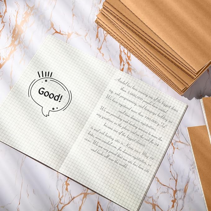 100 Pcs A5 Journals Notebooks Bulk,Brown,Grid | Kraft Softcover Small Notebooks 5.5 Inch x 8.3 Inch Notepads with 60 Page 30 Sheet for Writing Sketch Travel Office Supplies - Image 5