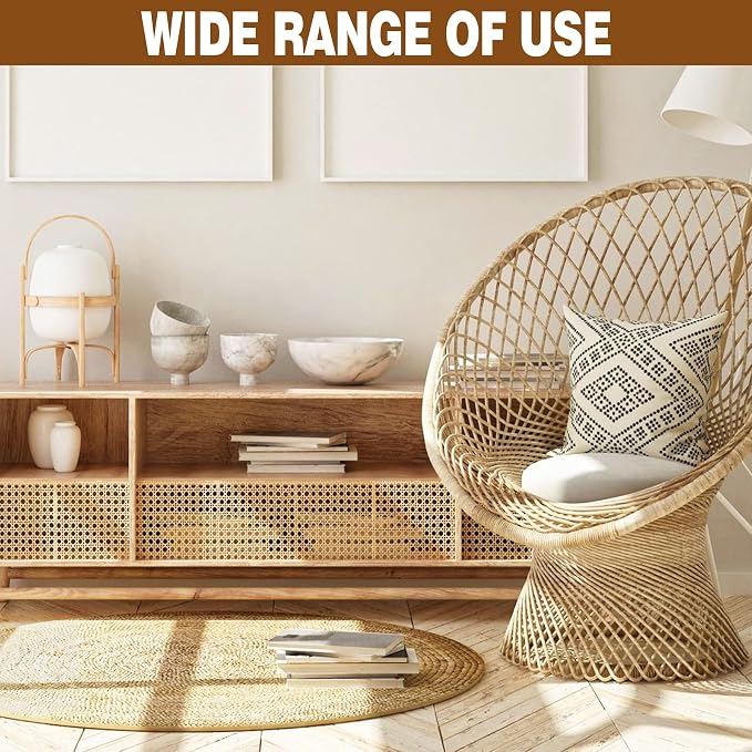 MYFAMIREA 16" Width Rattan Pressed Cane Webbing Sheet for Caning Projects, 3.3FT Natural Rattan Material Roll Net Woven Open Cane, Suitable for Caning Material DIY Supplies - Image 5