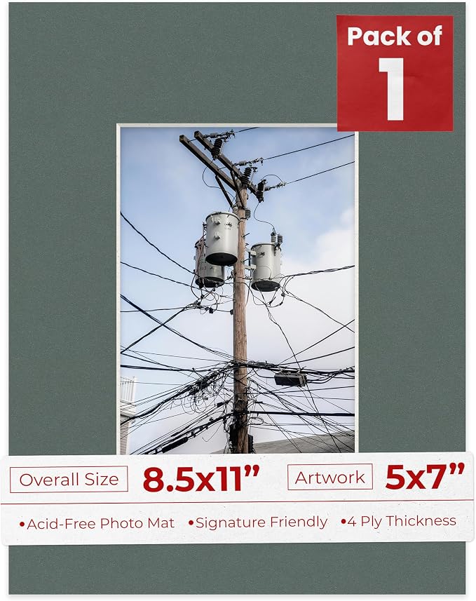 5x7 Mat for 8.5x11 Frame - Precut Mat Board Acid-Free Show Kit with Backing Board, and Clear Bags Charcoal 5x7 Photo Matte Made to Fit a 8.5x11 Picture Frame Matboard for Framing, Pack of 1 Mat by PosterPalooza