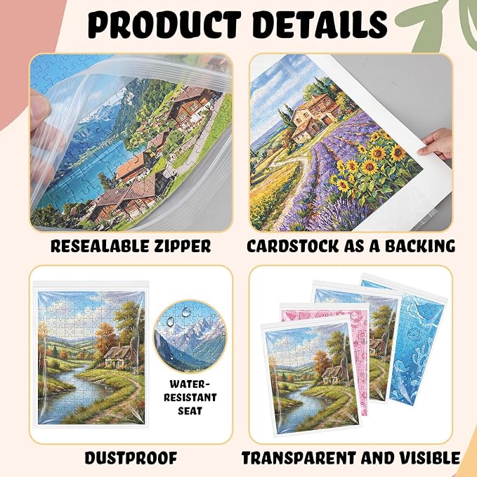 Feifeiya 30 Pack Large Puzzle Storage Bags with Boards, 24 x 30 in | 30 sealed PE bags with backing boards, waterproof and dustproof, clear design, fits 1000 piece puzzles - Image 3