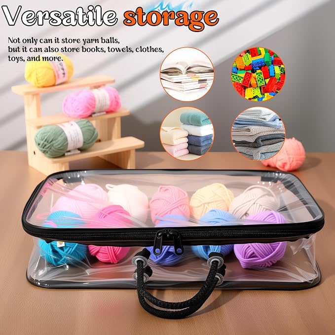 Shinylin 3 Pack Clear Yarn Storage Bags Bulk, 12 x 16 x 4 Inches Yarn Storage Organizer Tote Bag for Knitting Needles Crochet Hooks Wool Balls and Unfinished Project (Black) - Image 5