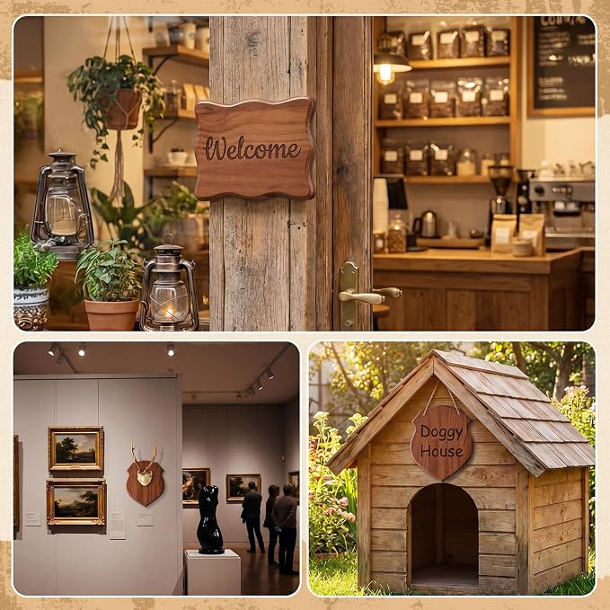 12 Pcs Blank Wooden Plaques for Crafts Unfinished Wood Signs for DIY Projects Hanging Signs, 6 Styles for Weddings Home Decor and Door Wall Art Activities Decoration(Brown) - Image 7