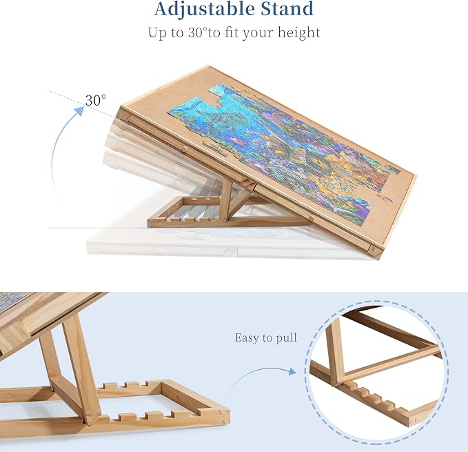 Becko US 1500-Pc Tilting Puzzle Board with 4 Colorful Drawers & Cover, Adjustable Jigsaw Puzzle Table with Built-in Easel/Stand, Portable Tables with Storage for Adults, with Premium Flannel Tabletop - Image 2