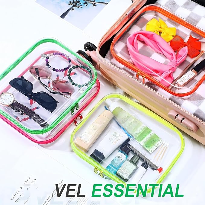4 Pcs Hard Clear Zipper Case Makeup Bags Plastic Zipper Pouch Transparent Storage Box Containers for Cosmetics, Snacks, Building Blocks, Puzzles(Clear,9.8 x 7.9 x 2 in,Fluorescent) - Image 6
