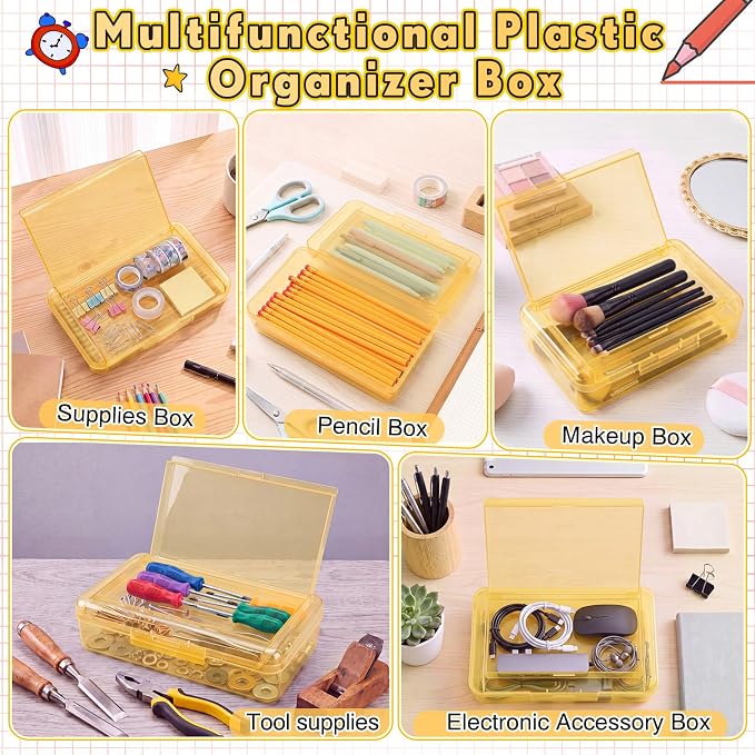 Blulu 6 Pack Double Layer Pencil Boxes Large Capacity,Yellow | with Snap-tight Lid Plastic Pencil Cases Pen Storage 8 x 5 x 2 in for Back to School Supplies Stationery Donation Office Home - Image 6