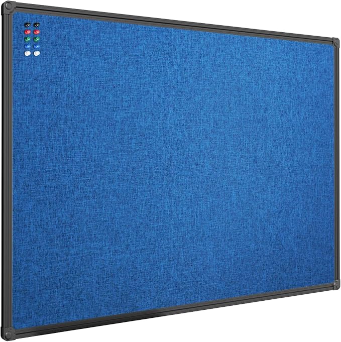 Cork Linen Bulletin Board 36 X 24 Inch (Blue), Black Aluminum Frame Wall Mounted Board Memo Pin Board for Office Home and School by JILoffice