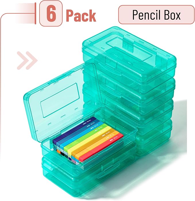 Mr. Pen- Plastic Pencil Case Box, 6 Pack | Large Crayon Marker Pen Organizer Bulk, Plastic Bead Organizing Container with Snap-Tight Lids, Clear Craft Storage Boxes - Image 2