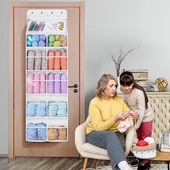 Univivi 6 Tiers Yarn Storage Organizer, Large Crochet Organizer, White | High Load-Bearing Capacity, 12 Deep Clear Pockets, Easy Assembly, Crochet Storage for Crochet Hooks, Knitting Needles - Image 6