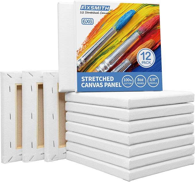 Stretched Canvas for Painting - 6x6 White Canvas Bulk Pack of 12,Primed,100% Cotton,5/8 Inch Profile of Super Value Pack for Acrylics,Oils & Other Painting Media. by FIXSMITH