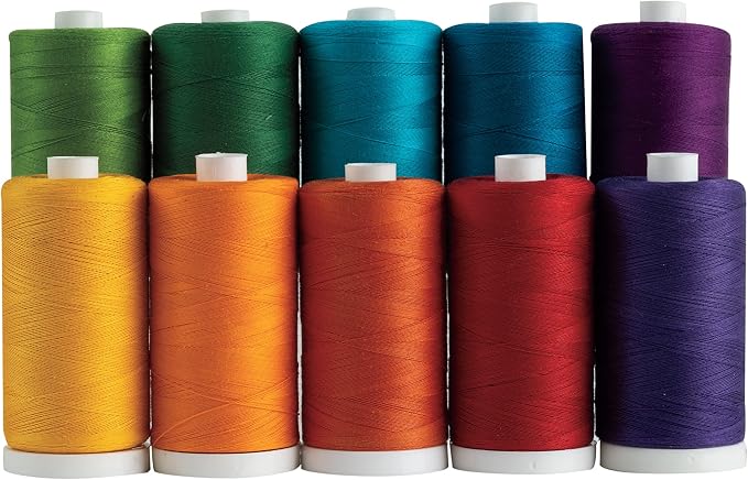 Connecting Threads Rainbow Assorted 100% Cotton Thread Set- 10 Spools | 1200 yard spools of 50 weight thread for machine sewing, handsewing, and quilting - Color Wheel color by ConnectingThreads