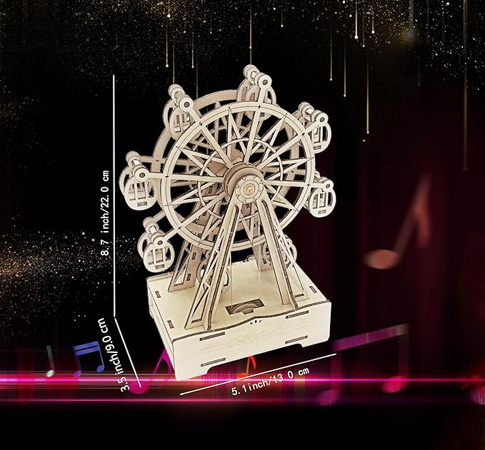 Wooden 3D Puzzle for Adults Mechanical Ferris Wheel Music Model Kits Wood DIY Crafts Kit to Build for Age 14+ Years Old