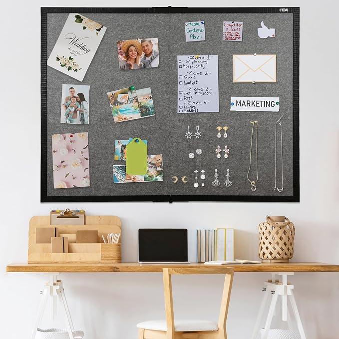 Gideal Large Bulletin Board 48 x 48, Cork Boards for Walls | Foldable Cork Board with Black Pine Frame & Grey Linen Surface, Wall Mounted Pin Board for Home Office, Classroom, Kitchen - Image 8