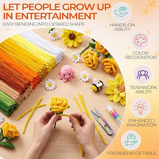Libima 3800 Pcs Pipe Cleaners Bulk 10 Colors 12" Fall Pipe Cleaners Craft Set Chenille Stems Flower Kit 6mm Colorful Thanksgiving Day Autumn Gift Fuzzy Sticks Party Supply for DIY Art (Natural) - Image 6