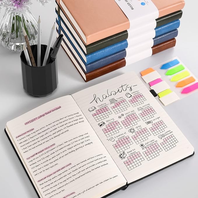 5 Pack College Ruled Notebook Bulk, A5, 312 Numbered Page Thick Journal Set | Cost-Effective 5 Pack 1600 Pages Total, 100gsm No Bleed Paper, Leather Hardcover, Lay-Flat, for Writing, Work, Employee Gifts - Image 6