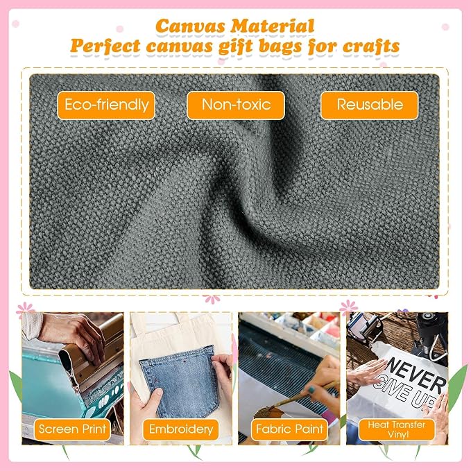 Amylove 12 Pcs Mini Canvas Tote Bags,1 Count (pack of 12),Natural Color | Blank Sublimation DIY, Small Reusable Totes Coloring Crafts, Grocery Shopping Easter Halloween Party Favor Gift Bags - Image 4