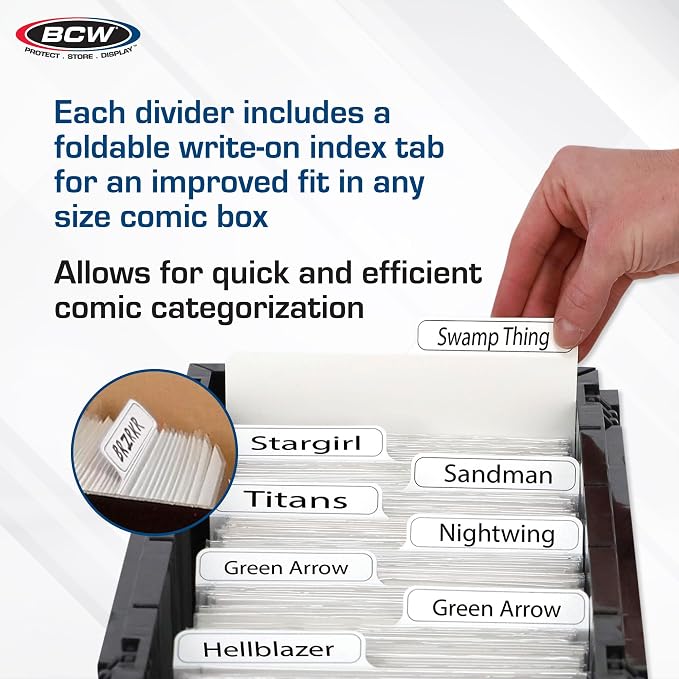 BCW Comic Dividers - 25 White + 1 Printed Index Divider | Archival Polyethylene Plastic | Organize Comics in Storage Boxes | Write-On Index Tab - Image 4