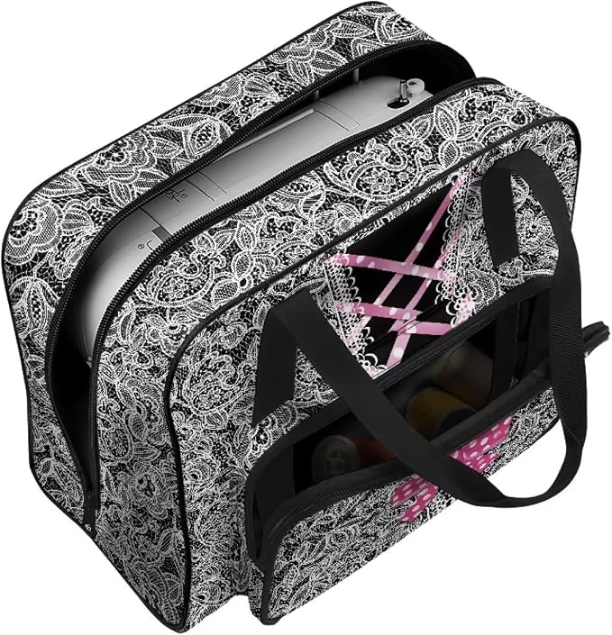 Sewing Machine Tote Bag Universal Sewing Storage Dust Bag Versatile Sewing Machine Carrying Case Portable Sewing Machine Organizer Bag, V-Neck Bow Lace Print - Image 7