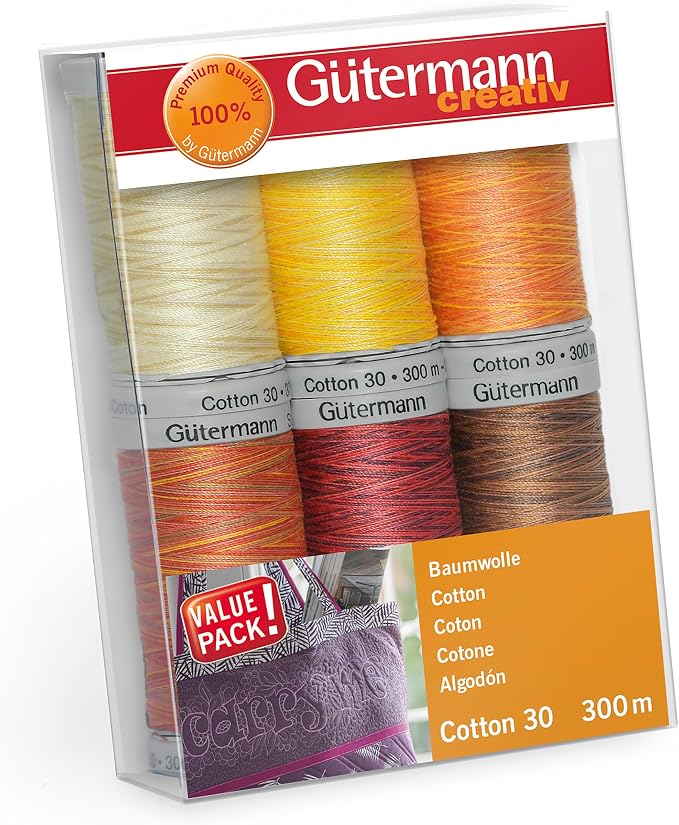 Gutermann 'Assorted' No.30 Natural Cotton Thread Set - 6 x 300m, Multicolor (GUT_734022-2) by G%C3%BCtermann