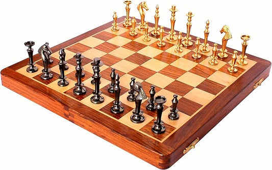 StonKraft 14" X 14" Collectible Wooden Folding Chess Game Board Set+Brass Pieces (Delivery < 7 Days)