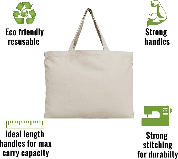 Threadart 3 or 6 Pack Cotton Canvas Grocery Tote Bag | Heavy cotton canvas tote for groceries, gifts, beach trips and everyday errands. Reusable design with sturdy handles. - Image 4