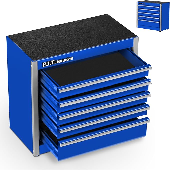 P.I.T. Mini Tool Box,Small Metal Toolbox Organizer with 5 Drawers,Blue | 8.6"W X 4.6"D Cute Size,Q235 Steel,Magnetic Locking Mechanism,PVC Drawer Liners - Image 9