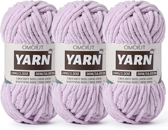 3 Pack Light Purple Fluffy Chunky Chenille Crochet Yarn, Baby Yarn for Crocheting Soft Blanket, Bulky Velvet Yarn (100g/54.8yds Each), Plush Amigurumi Yarn for Knitting Crafts, Scarves, Puzzle by Unknown
