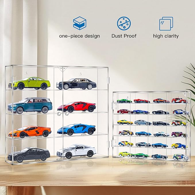 JUESHA Acrylic Display Case for 1/24 Scale Diecast Storage | 4 Levels 8 Slots Toy Cars Showcase Wall Mount Or Desktop, Clear Display Organizer for Nascar Diecast Model Car Tabletop - Image 6