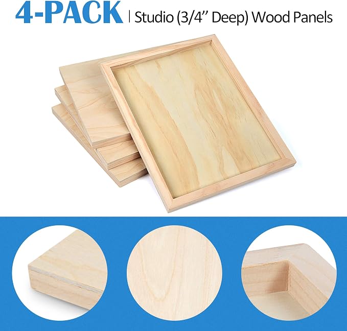 4 Pack 11x14’’ Unfinished Birch Wood Panels Kit for Painting | Studio 3/4’’ Deep Wooden Canvas, Cradle Boards for Acrylic Pouring, Encaustic, Crafts, Epoxy Resin, Laser Engraving Cutting - Image 3